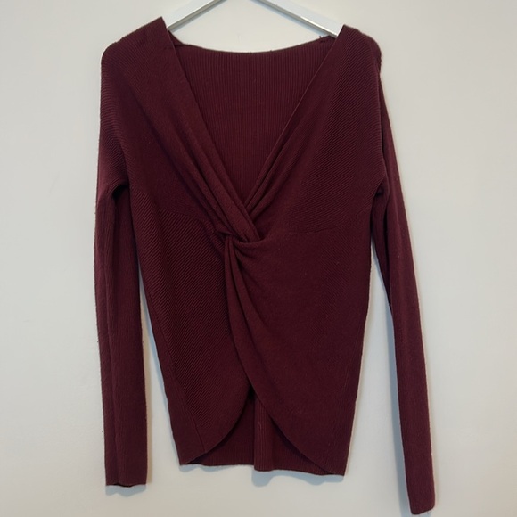 Halogen Burgundy Off-Shoulder Cashmere Blend Sweater, Small - Picture 4 of 10